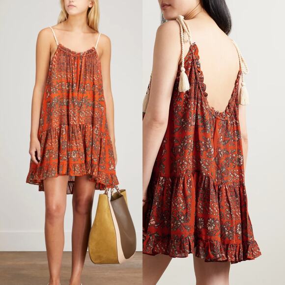 Ulla Johnson Trula Tiered Voile Mini Dress Clementine Flowy Trapeze XS Preowned - Picture 1 of 9